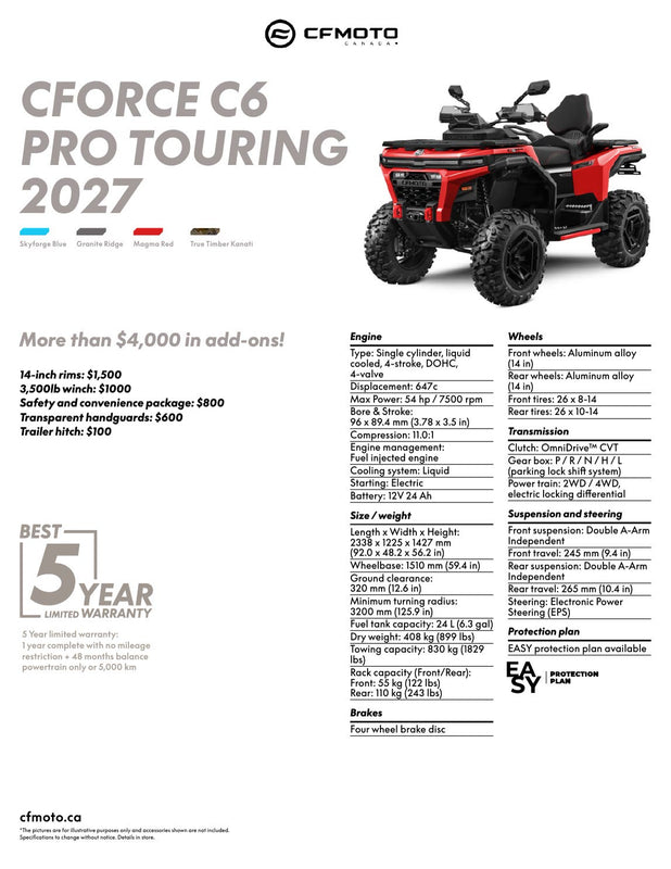 2027 CFMOTO CFORCE C6 PRO TOURING specifications
