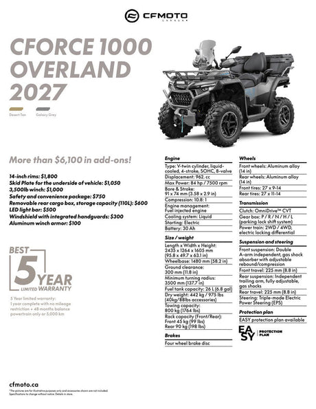2027 CFMOTO CFORCE 1000 OVERLAND specifications