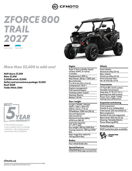 2027 CFMOTO ZFORCE 800 TRAIL specifications