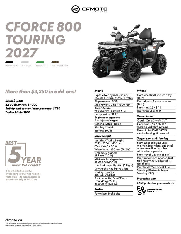 2027 CFMOTO CFORCE 800 TOURING specifications