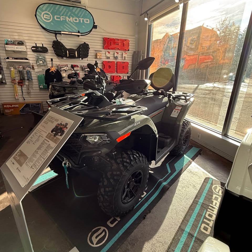 Representative dealership photo — 2026 CFMOTO CFORCE 400 TOURING; same model and colour, not unit-specific