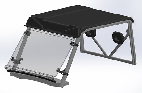 Direction 2 CFWS8000 full-tilt front windshield shown on a CFMOTO UFORCE 600 cab frame